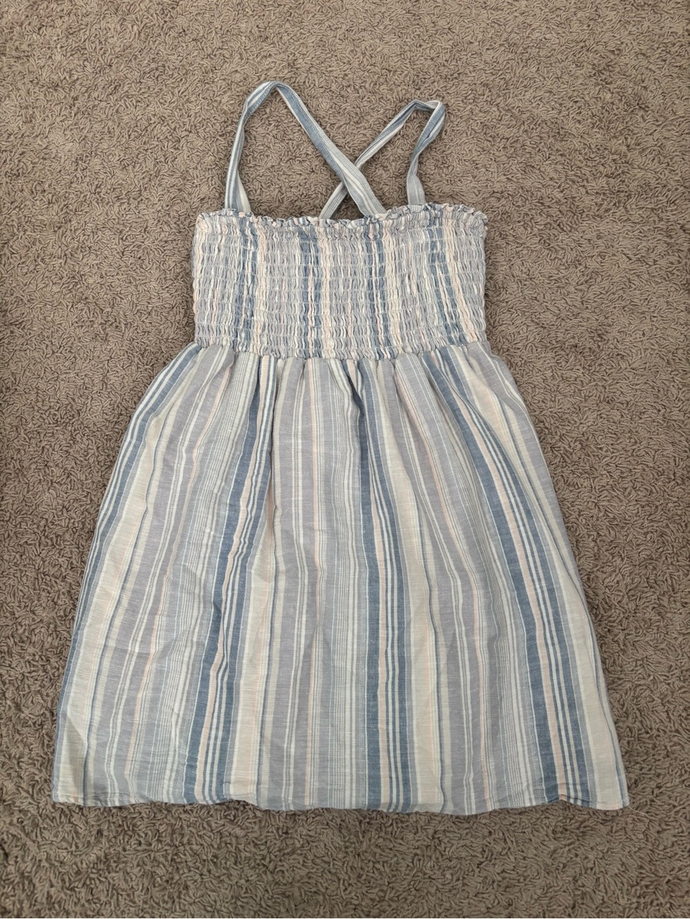 Blue & White Striped Smocked Sundress